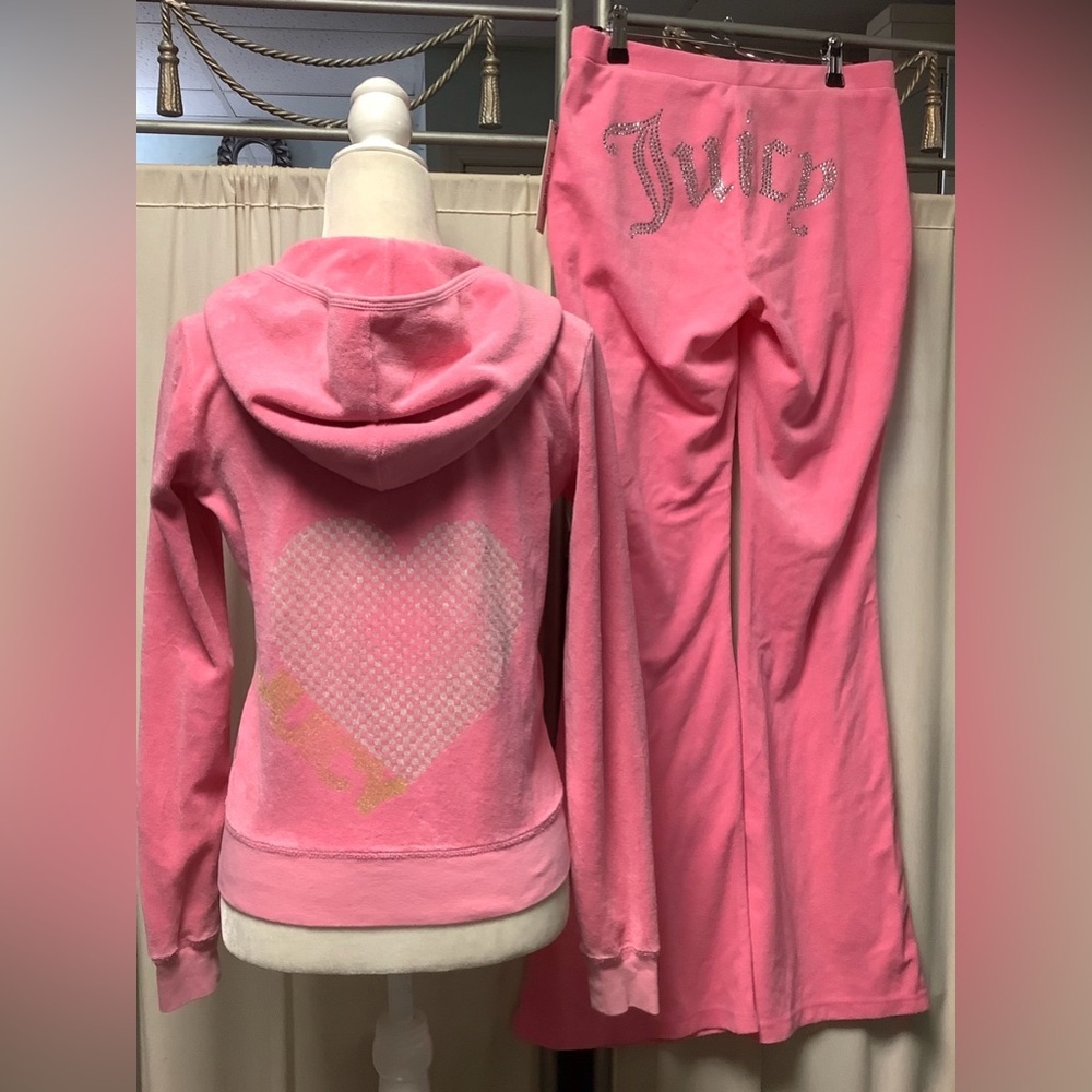 Juicy Couture Terry Zip Up Hoodie Flare Pull On Pants 30 x 33